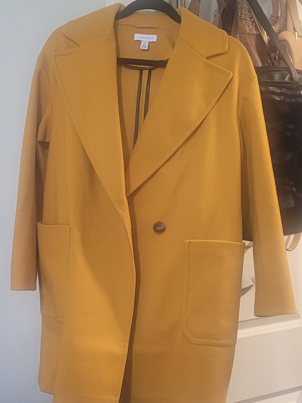 Topshop Women's Mustard Wool-Blend Overcoat